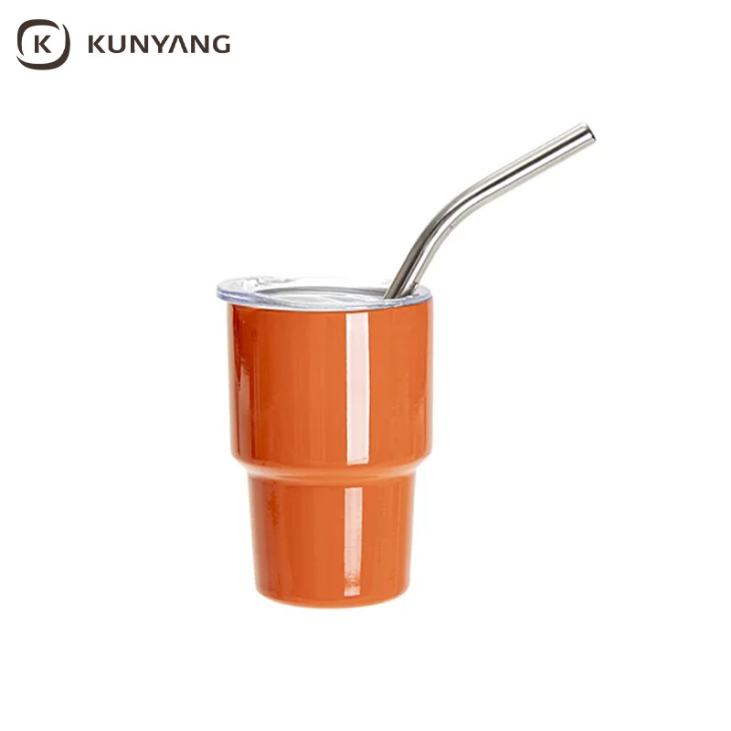 Sublimation Blanks 3oz/90ml Mini Stainless Steel Tumbler Shot Glass w/ Straw(Orange)