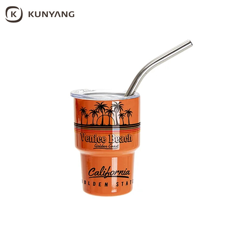 Sublimation Blanks 3oz/90ml Mini Stainless Steel Tumbler Shot Glass w/ Straw(Orange)