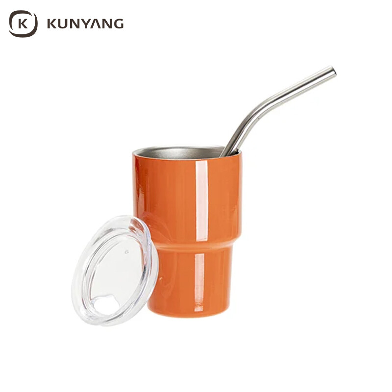 Sublimation Blanks 3oz/90ml Mini Stainless Steel Tumbler Shot Glass w/ Straw(Orange)