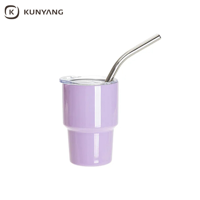 Sublimation Blanks 3oz/90ml Mini Stainless Steel Tumbler Shot Glass w/ Straw(Purple)