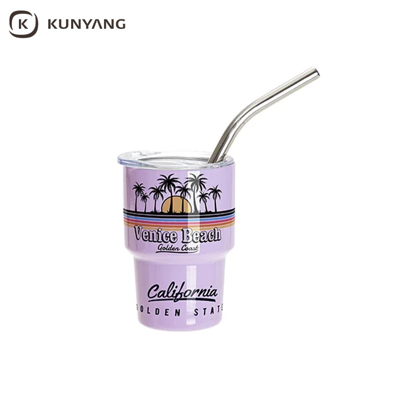Sublimation Blanks 3oz/90ml Mini Stainless Steel Tumbler Shot Glass w/ Straw(Purple)