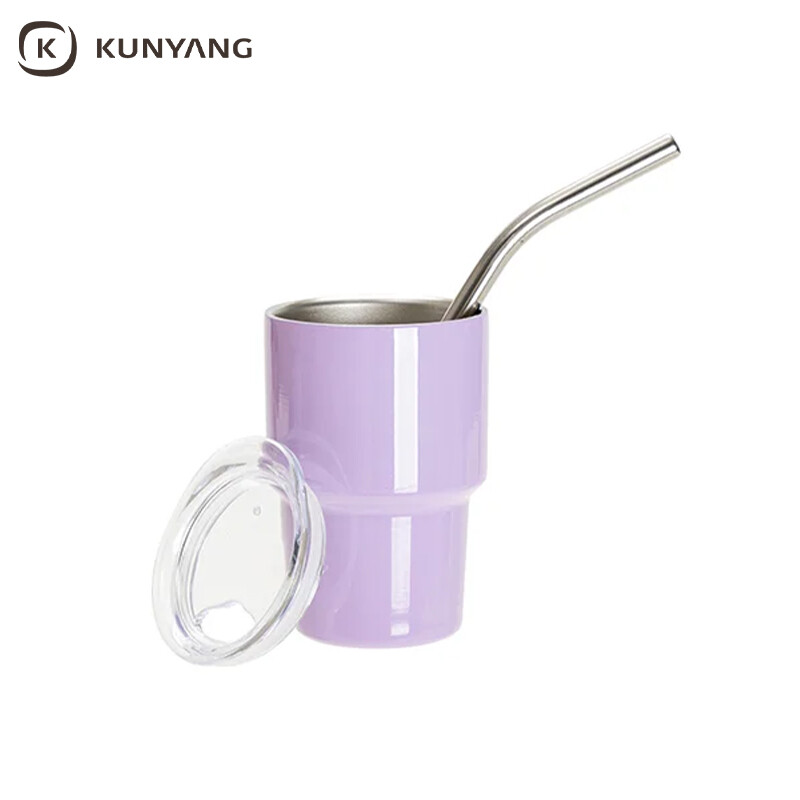 Sublimation Blanks 3oz/90ml Mini Stainless Steel Tumbler Shot Glass w/ Straw(Purple)