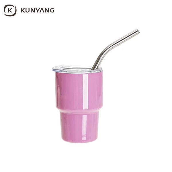 Sublimation Blanks 3oz/90ml Mini Stainless Steel Tumbler Shot Glass w/ Straw(Purple)