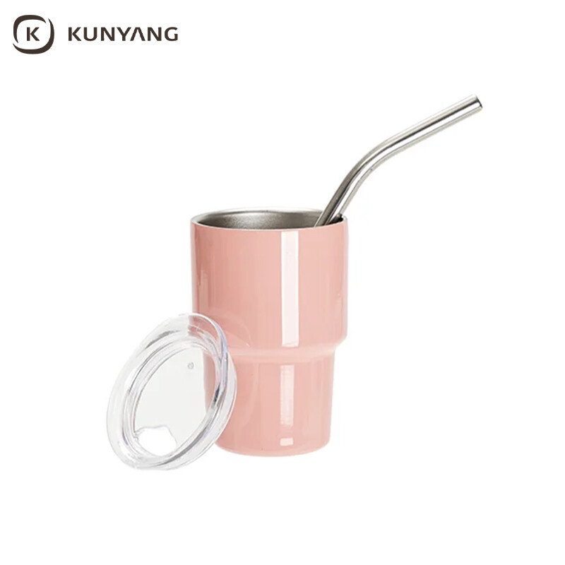 Sublimation Blanks 3oz/90ml Mini Stainless Steel Tumbler Shot Glass w/ Straw(Purple)