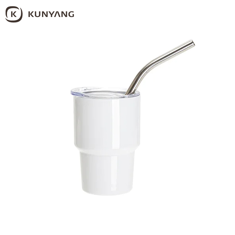 Sublimation Blanks 3oz/90ml Mini Stainless Steel Tumbler Shot Glass w/ Straw(Purple)