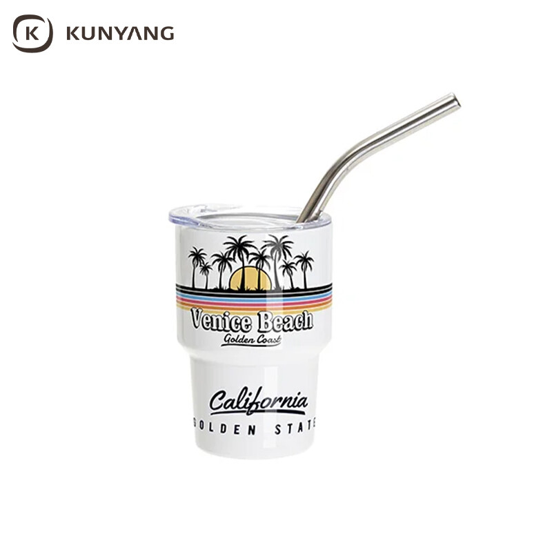 Sublimation Blanks 3oz/90ml Mini Stainless Steel Tumbler Shot Glass w/ Straw(Purple)