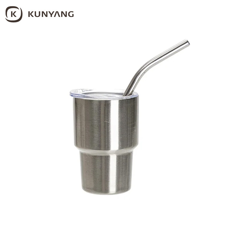 Sublimation Blanks 3oz/90ml Mini Stainless Steel Tumbler Shot Glass w/ Straw(Purple)