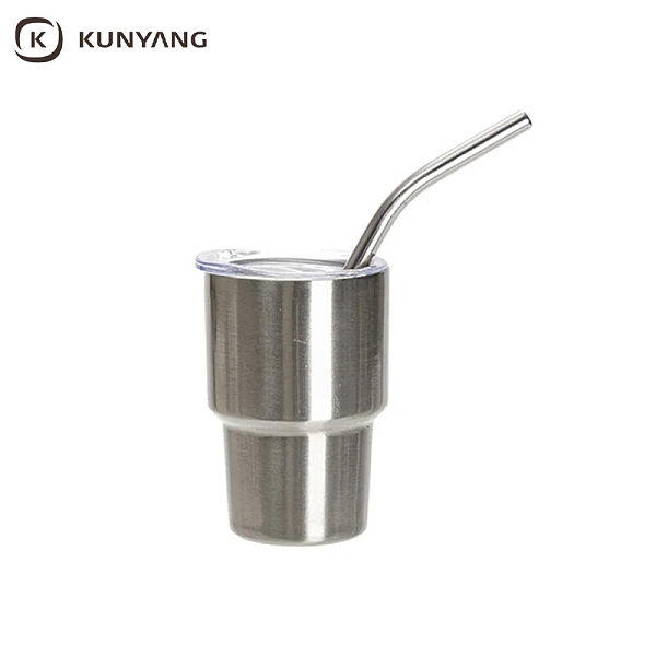 Sublimation Blanks 3oz/90ml Mini Stainless Steel Tumbler Shot Glass w/ Straw(Purple)