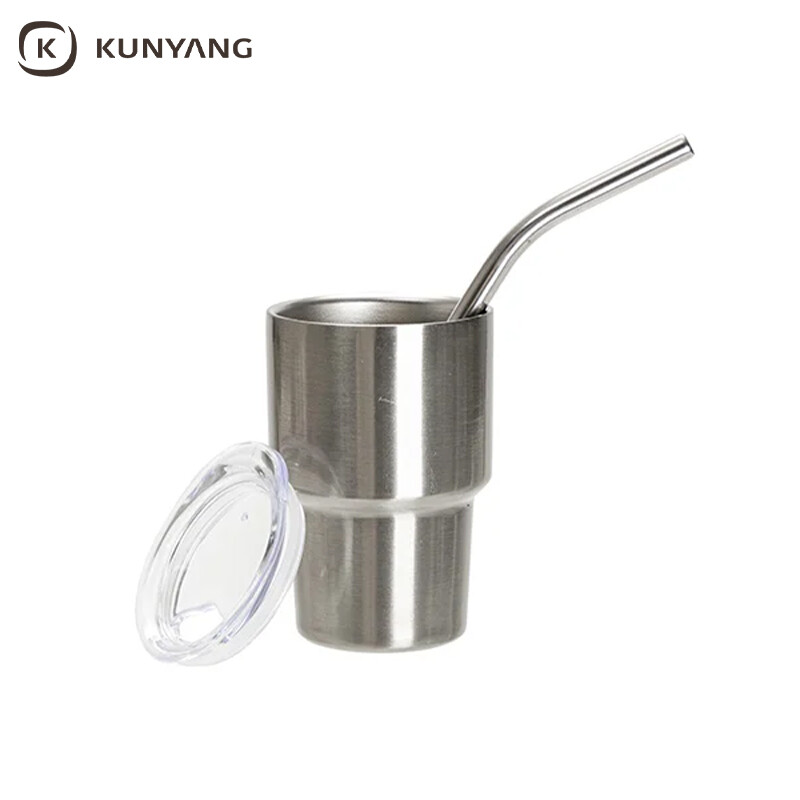 Sublimation Blanks 3oz/90ml Mini Stainless Steel Tumbler Shot Glass w/ Straw(Purple)