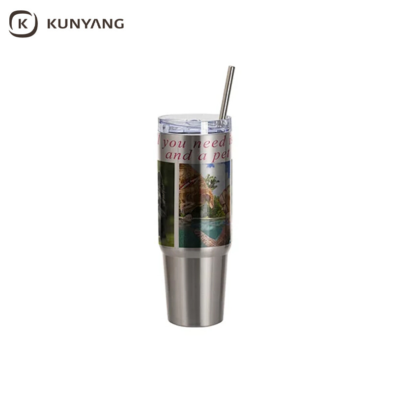 Sublimation Blanks 36oz/1080ml Stainless Steel Travel Tumbler with Lid & Straw (Silver)