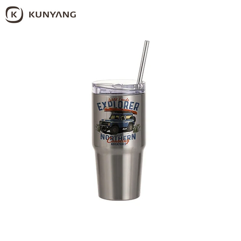 Sublimation Blanks 20oz/600ml Stainless Steel Travel Tumbler with Lid & Straw (Silver)