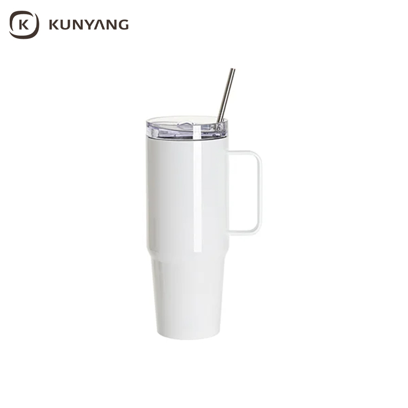 Sublimation Blanks 30oz/900ml Stainless Steel Handled Travel Tumbler with Lid & Straw(White)