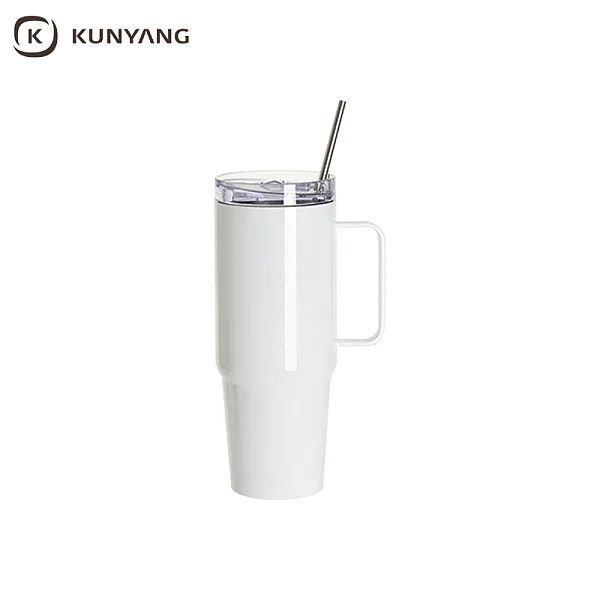 Sublimation Blanks 30oz/900ml Stainless Steel Handled Travel Tumbler with Lid & Straw(White)
