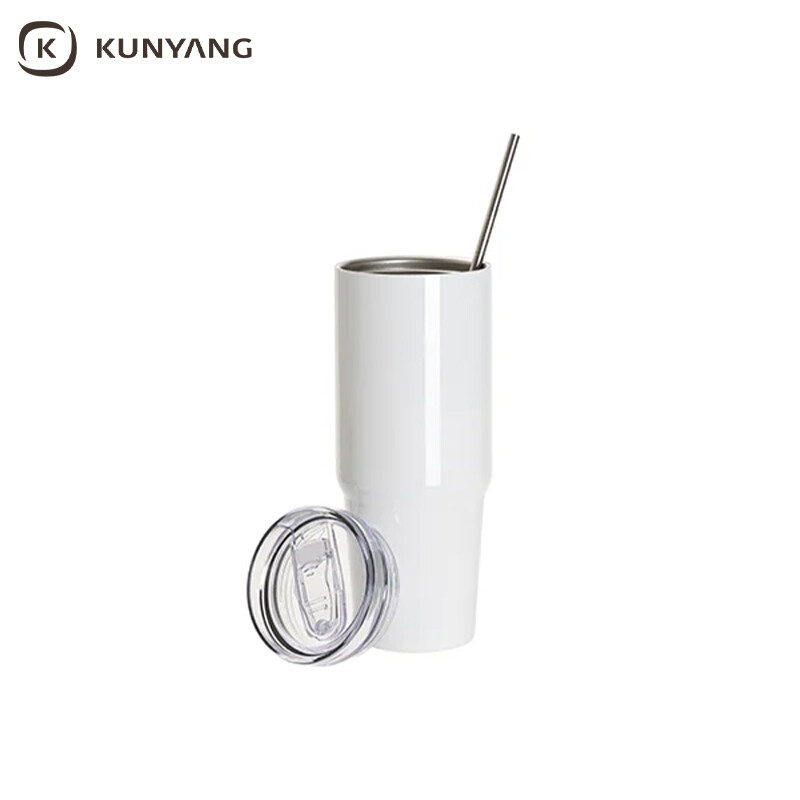 Sublimation Blanks 30oz/900ml Stainless Steel Travel Tumbler with Lid & Straw(White)