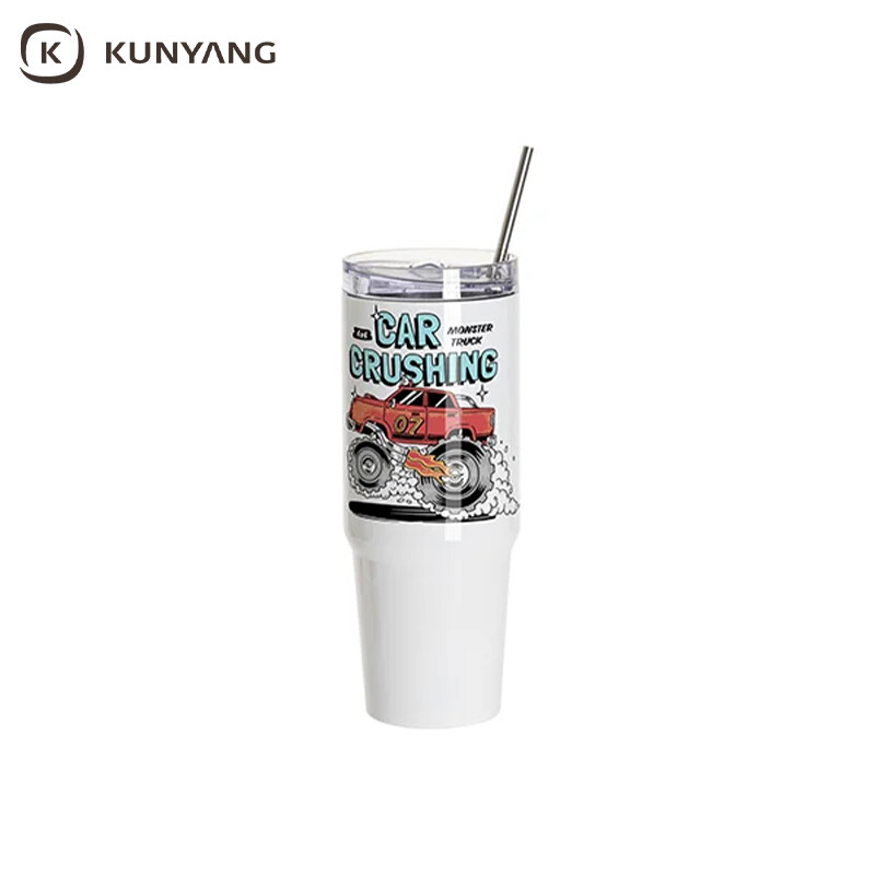 Sublimation Blanks 30oz/900ml Stainless Steel Travel Tumbler with Lid & Straw(White)