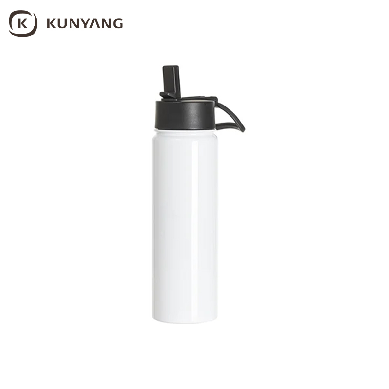 Sublimation 30oz/900ml Stainless Steel Water Bottle w/ Black Straw Lid(White, Single Wall)
