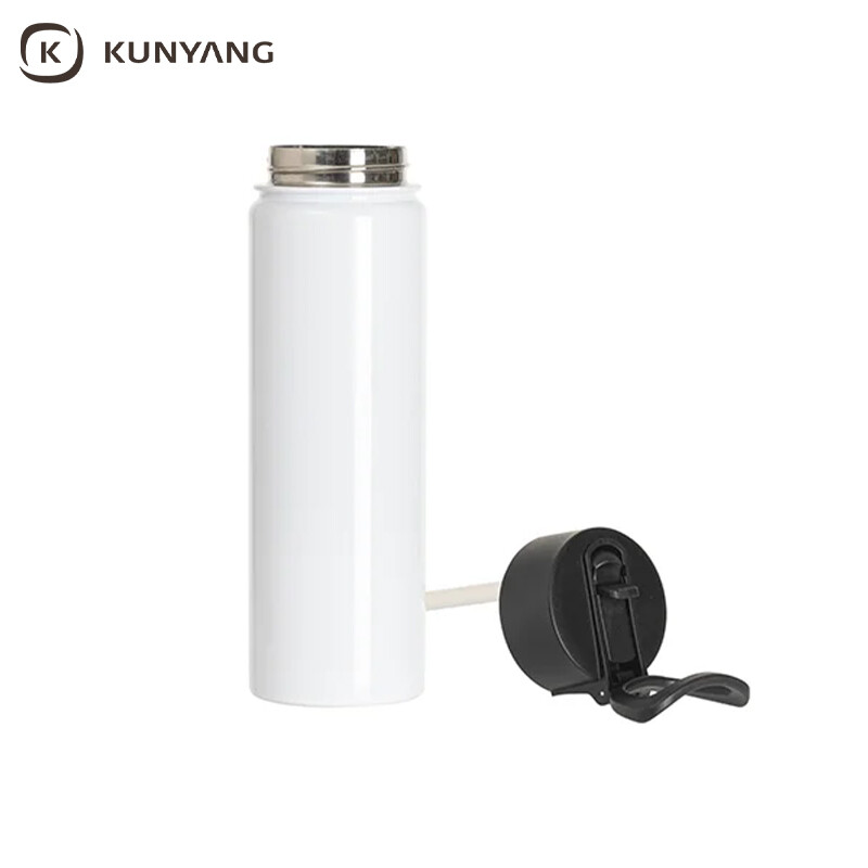 Sublimation 30oz/900ml Stainless Steel Water Bottle w/ Black Straw Lid(White, Single Wall)