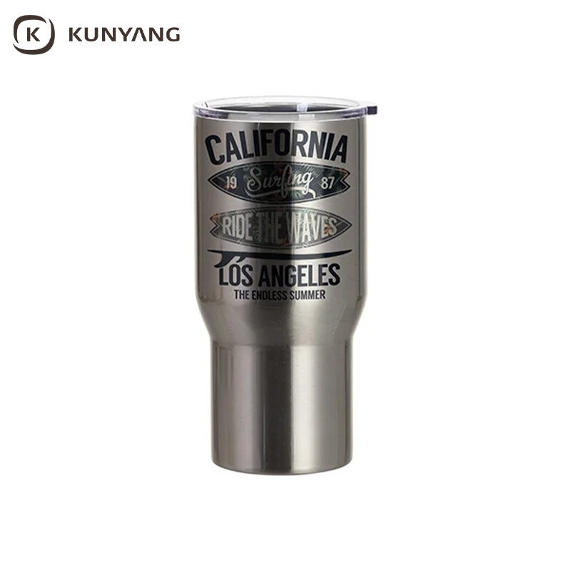 Sublimation Blanks 22oz/650ml Stainless Steel Travel Tumbler with Clear Flat Lid (Silver)