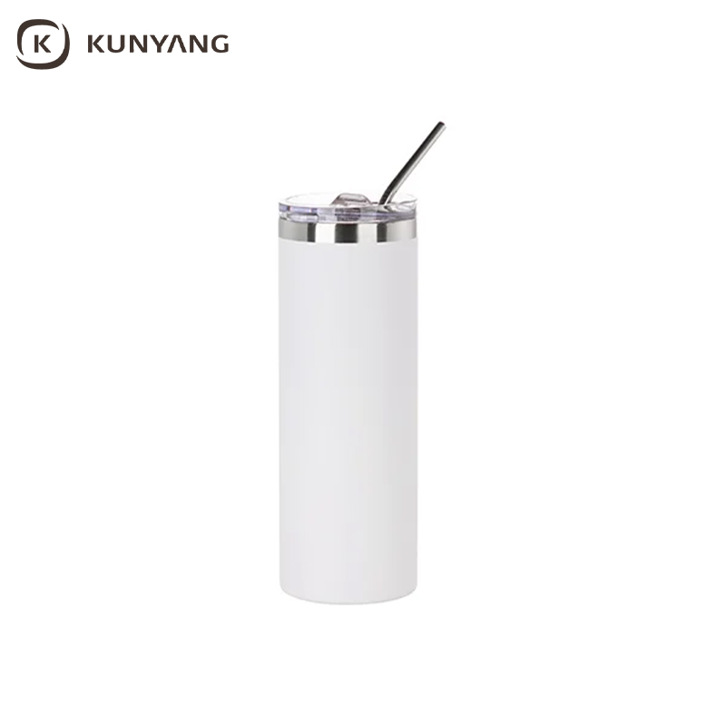 Sublimation Blanks 20oz/600ml Powder Coated SS Tumbler with Straw & Waterproof Flip Lid (White, Matt Sub Coating)