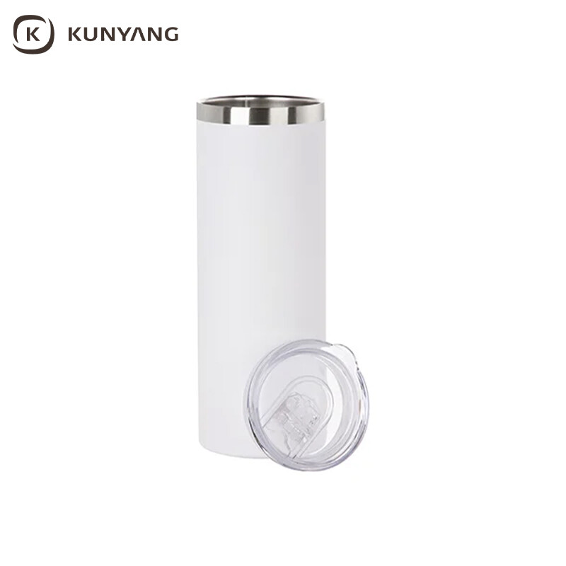 Sublimation Blanks 20oz/600ml Powder Coated SS Tumbler with Straw & Waterproof Flip Lid (White, Matt Sub Coating)