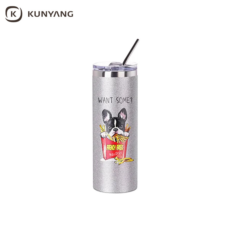 Sublimation 20oz/600ml Glitter Sparkling Stainless Steel Skinny Tumbler w/ Straw
