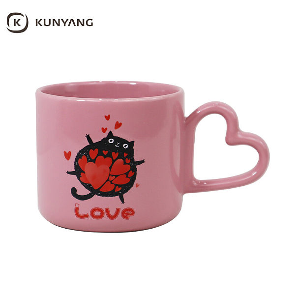 Valentine's Day Pink Heart Handle Ceramic Mug