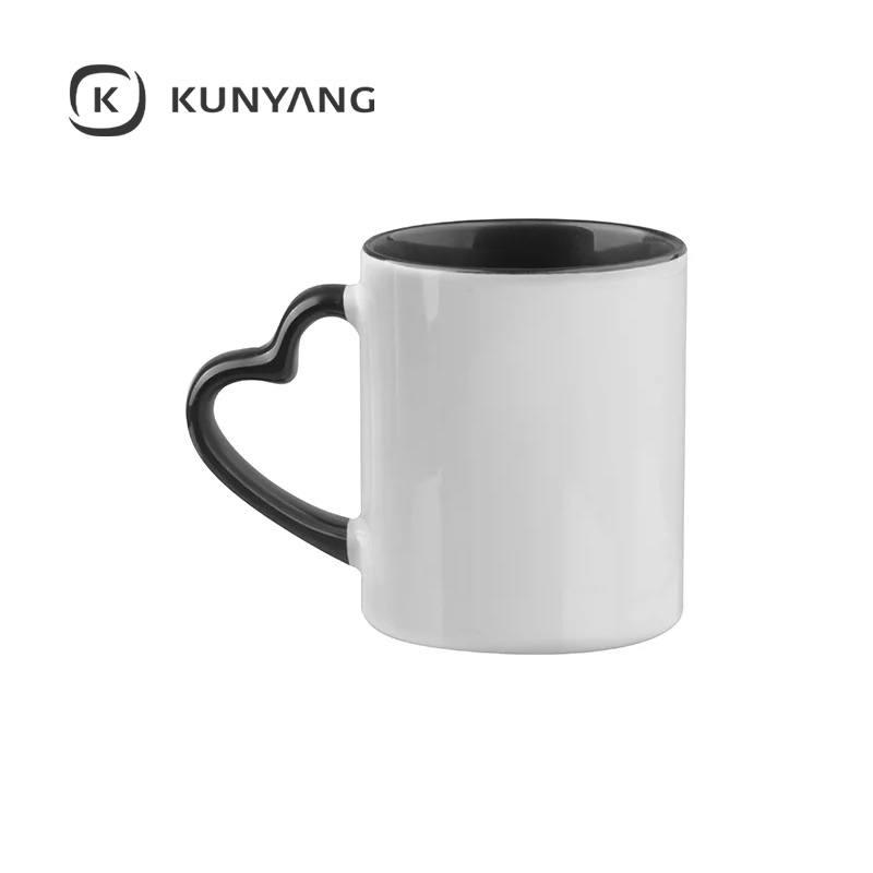 11oz Lnner/Handle Color Mug with Heart Handle Black
