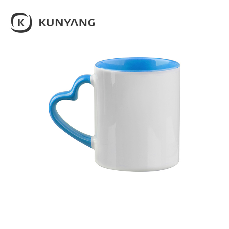 11oz Lnner/Handle Color Mug with Heart Handle Light Blue