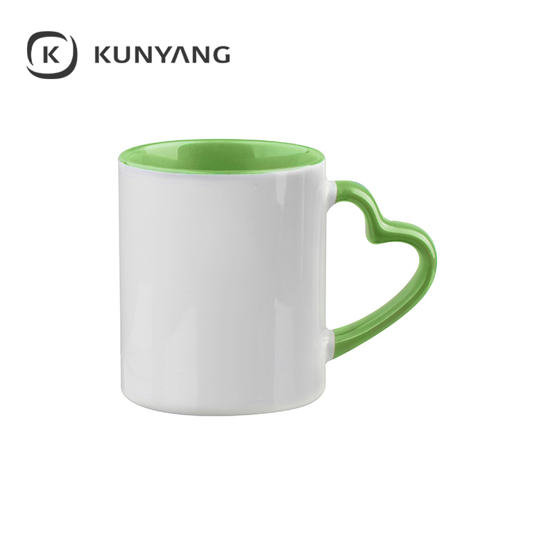 11oz Lnner/Handle Color Mug with Heart Handle Light Green