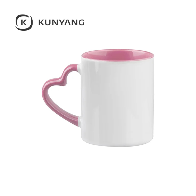 11oz Lnner/Handle Color Mug with Heart Handle Pink