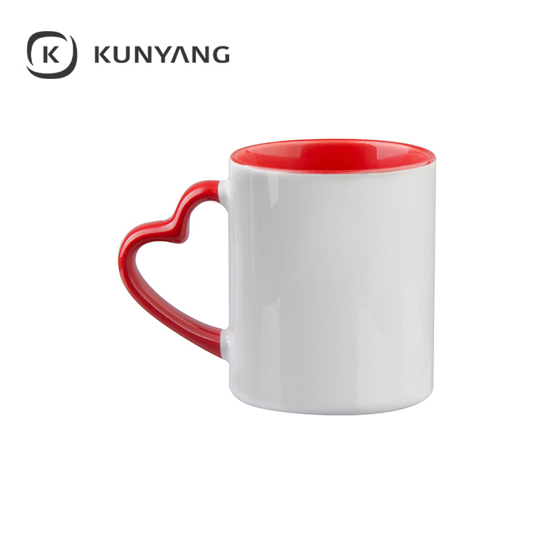 11oz Lnner/Handle Color Mug with Heart Handle Red