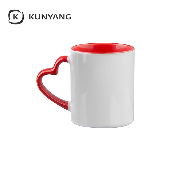 11oz Lnner/Handle Color Mug with Heart Handle Red