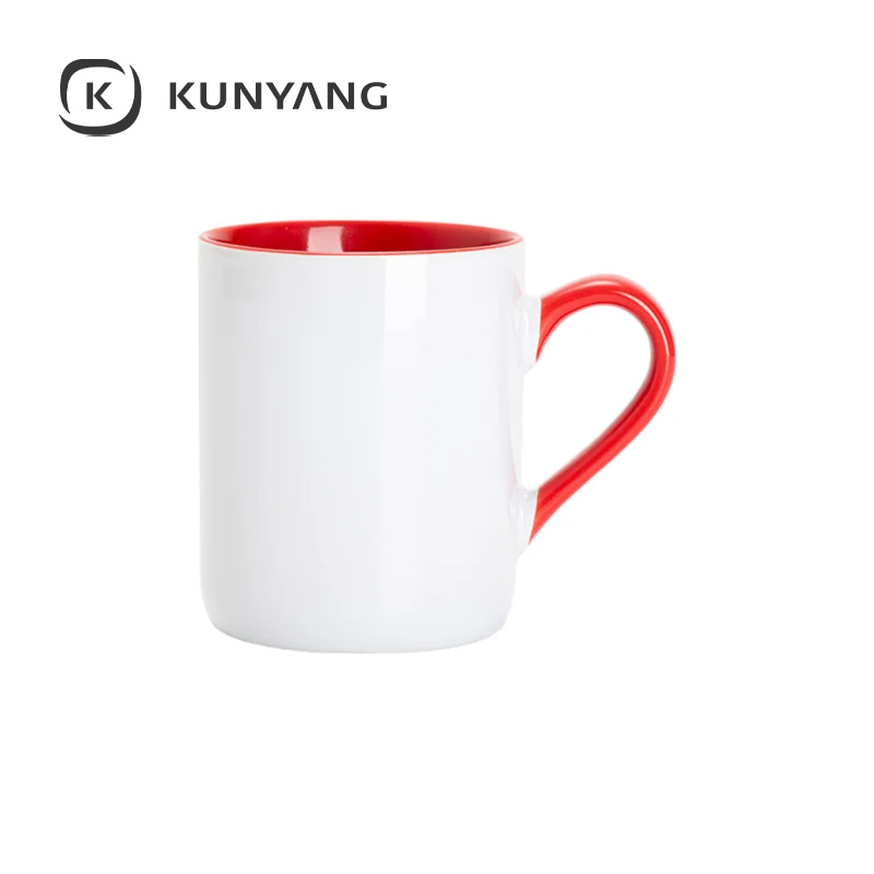 11oz Lnner Handle Color Mugs w/Curved Bottom Red