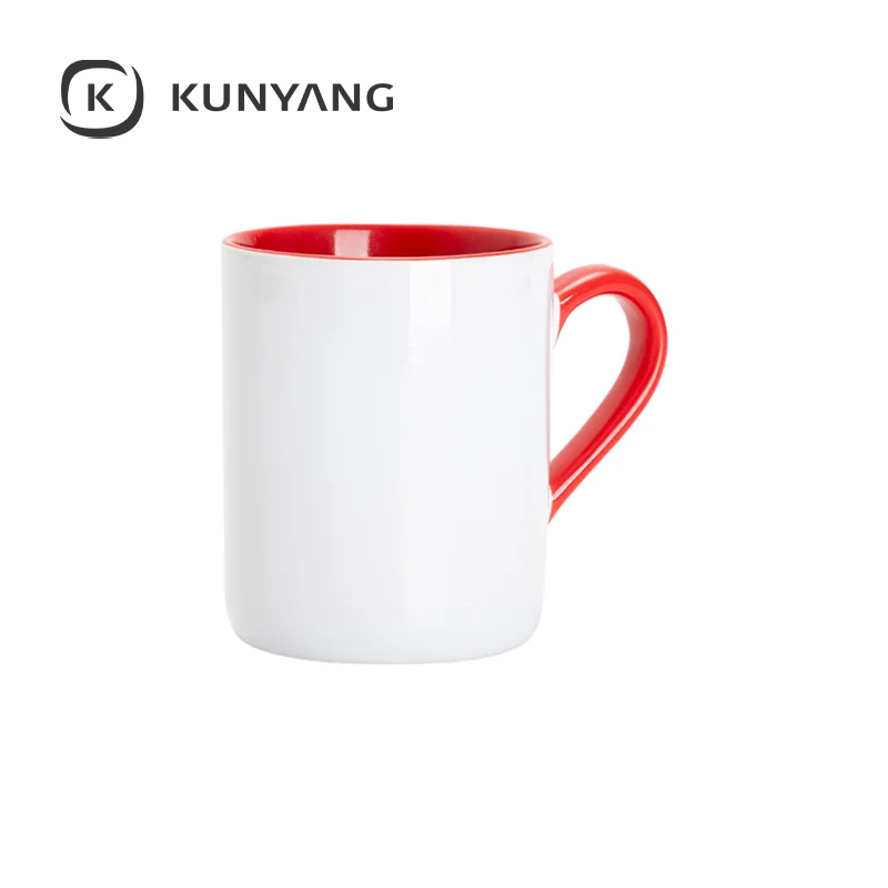 11oz Lnner Handle Color Mugs w/Curved Bottom Red