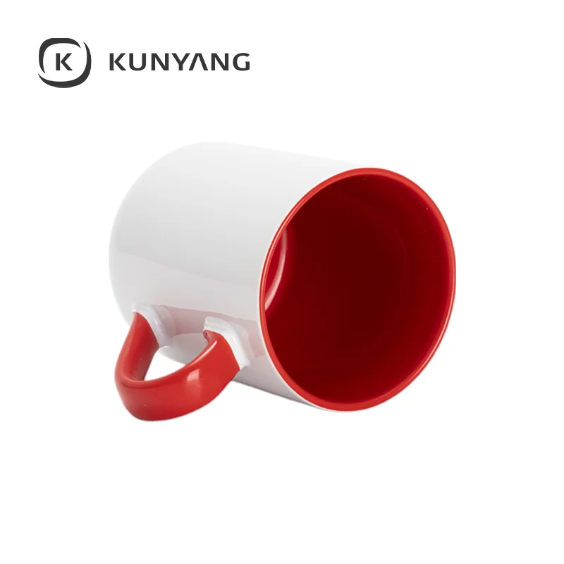 11oz Lnner Handle Color Mugs w/Curved Bottom Red