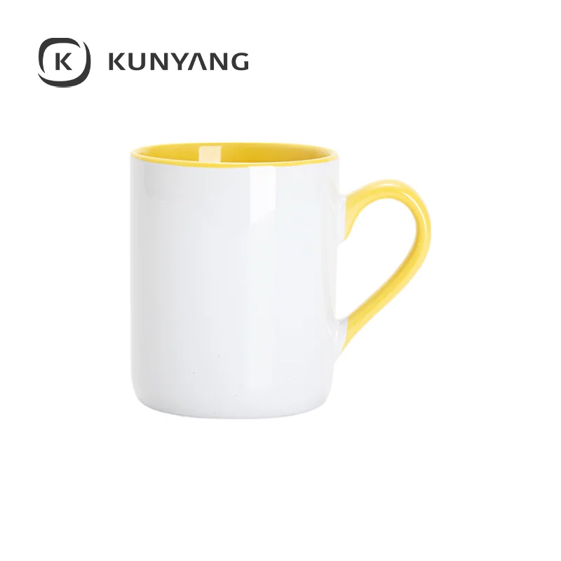 11oz Lnner Handle Color Mugs w/Curved Bottom Yellow