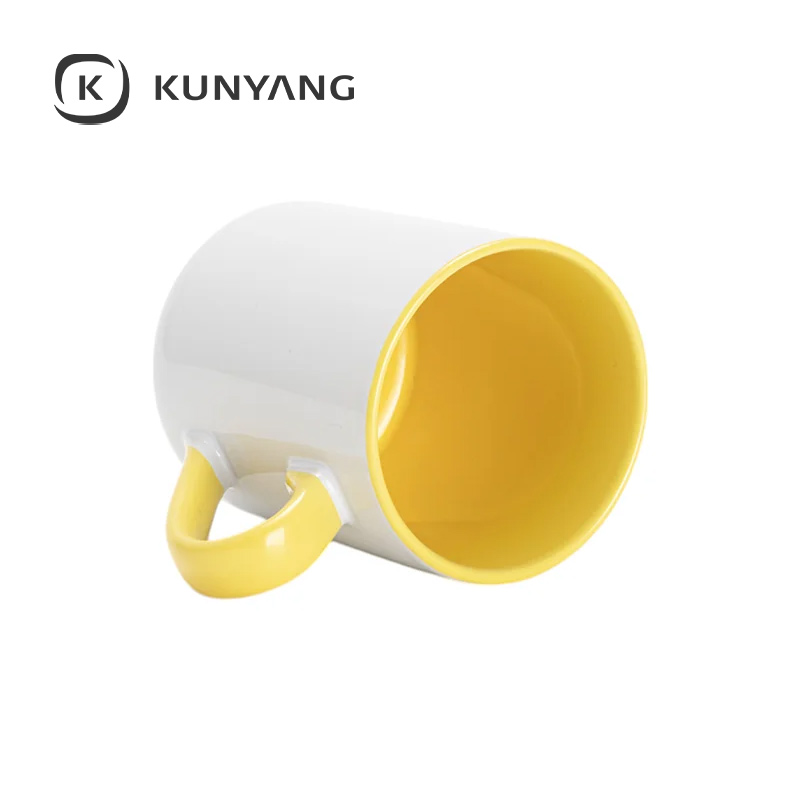 11oz Lnner Handle Color Mugs w/Curved Bottom Yellow
