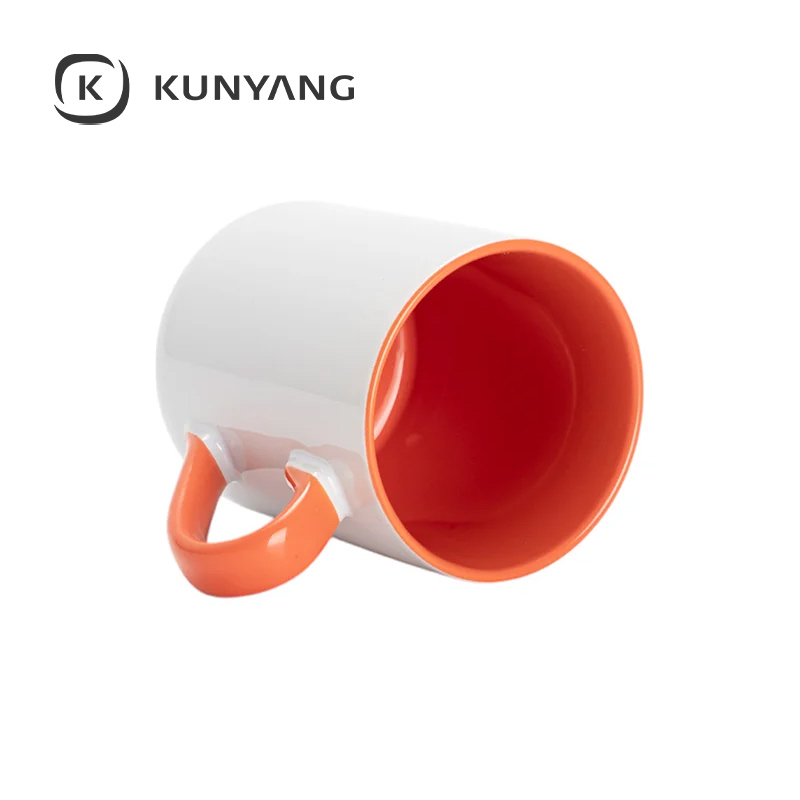 11oz Lnner Handle Color Mugs w/Curved Bottom Orange