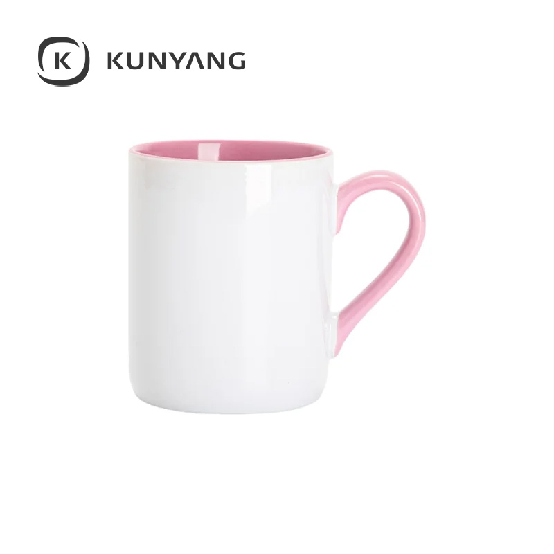 11oz Lnner Handle Color Mugs w/Curved Bottom Pink