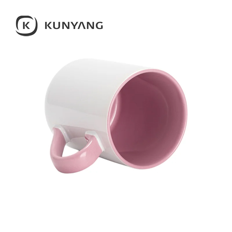11oz Lnner Handle Color Mugs w/Curved Bottom Pink