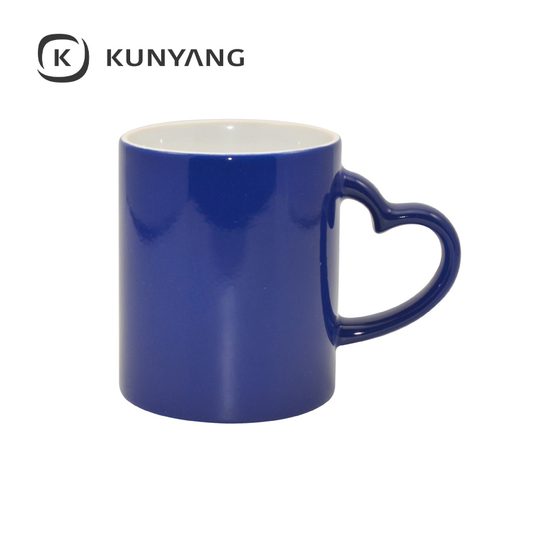 11oz Full Color Changing Mug with Heart Handle Blue