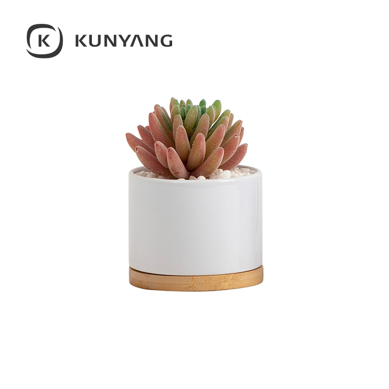 Ceramic Flowerpot w/Bamboo Base