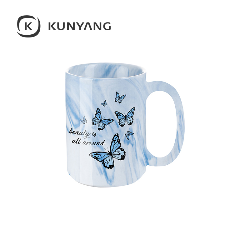 15oz Sublimation Marble Texture Mugs Blue