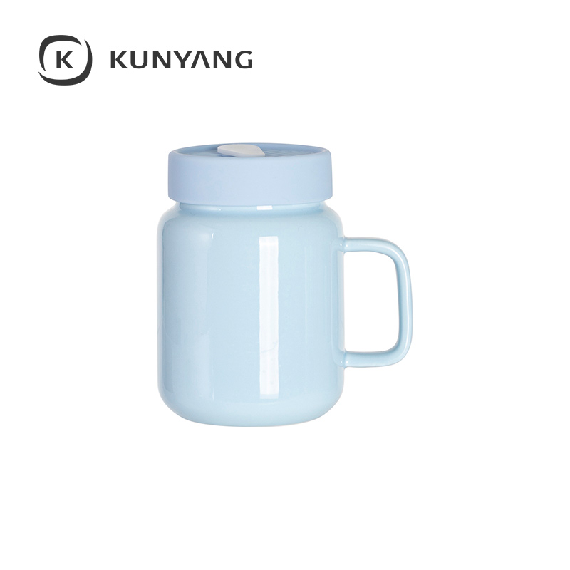 17oz/500ml Ceramic Mason Jar with Silicon Lid Blue