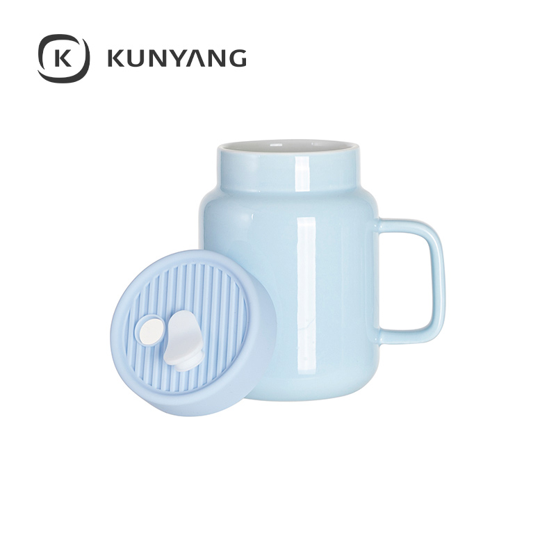 17oz/500ml Ceramic Mason Jar with Silicon Lid Blue