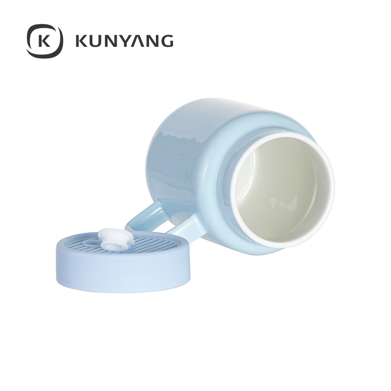 17oz/500ml Ceramic Mason Jar with Silicon Lid Blue