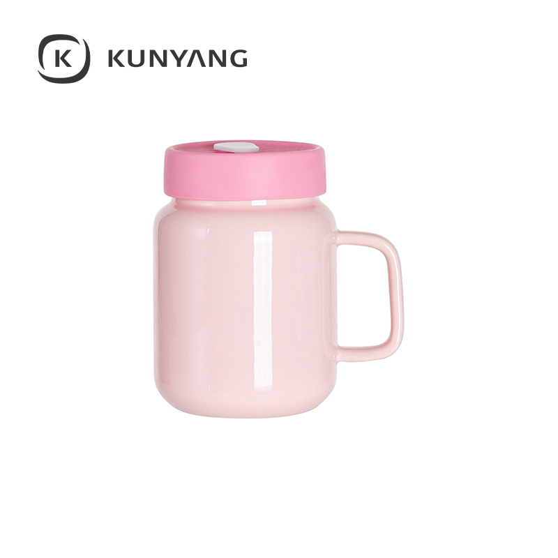 17oz/500ml Ceramic Mason Jar with Silicon Lid Pink