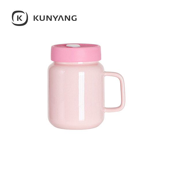 17oz/500ml Ceramic Mason Jar with Silicon Lid Pink