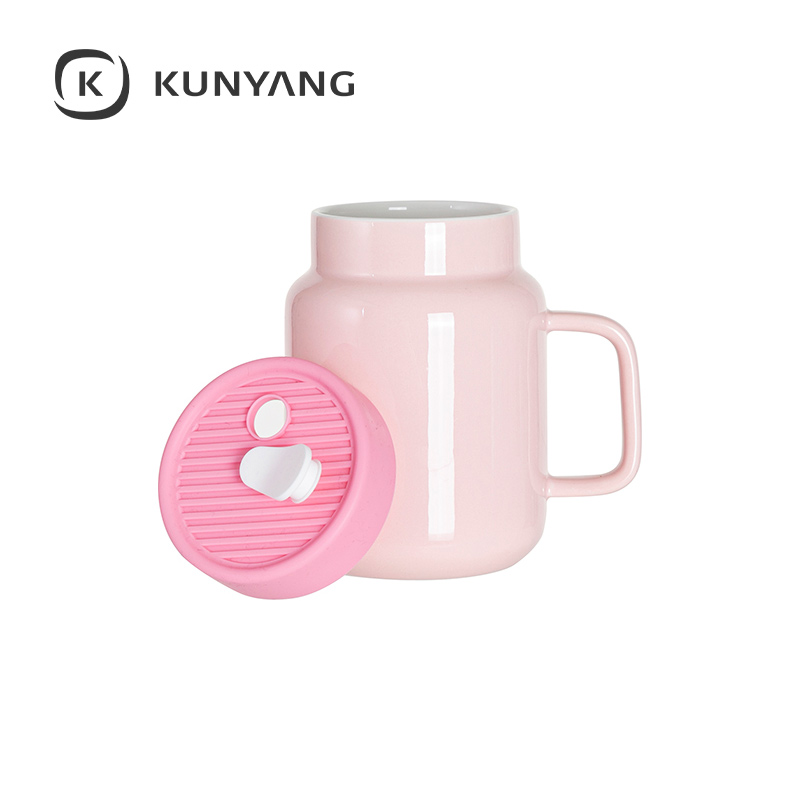 17oz/500ml Ceramic Mason Jar with Silicon Lid Pink