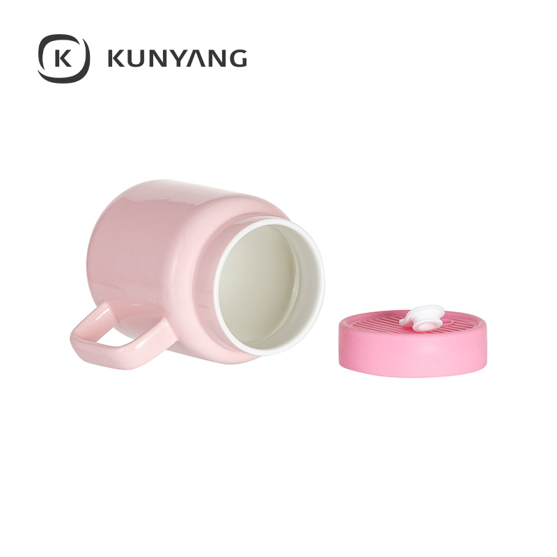 17oz/500ml Ceramic Mason Jar with Silicon Lid Pink